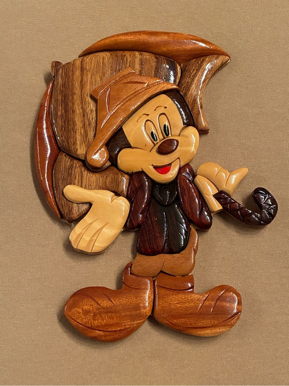 Disney’s Vintage Handmade Mickey Mouse 3D Wood Intarsia Wall Hanging Plaque.